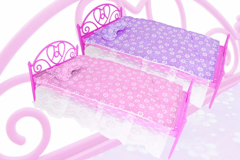 16 Doll's Bed With Pillow Bedsheet 1/12 Doll House Bedroom Furniture