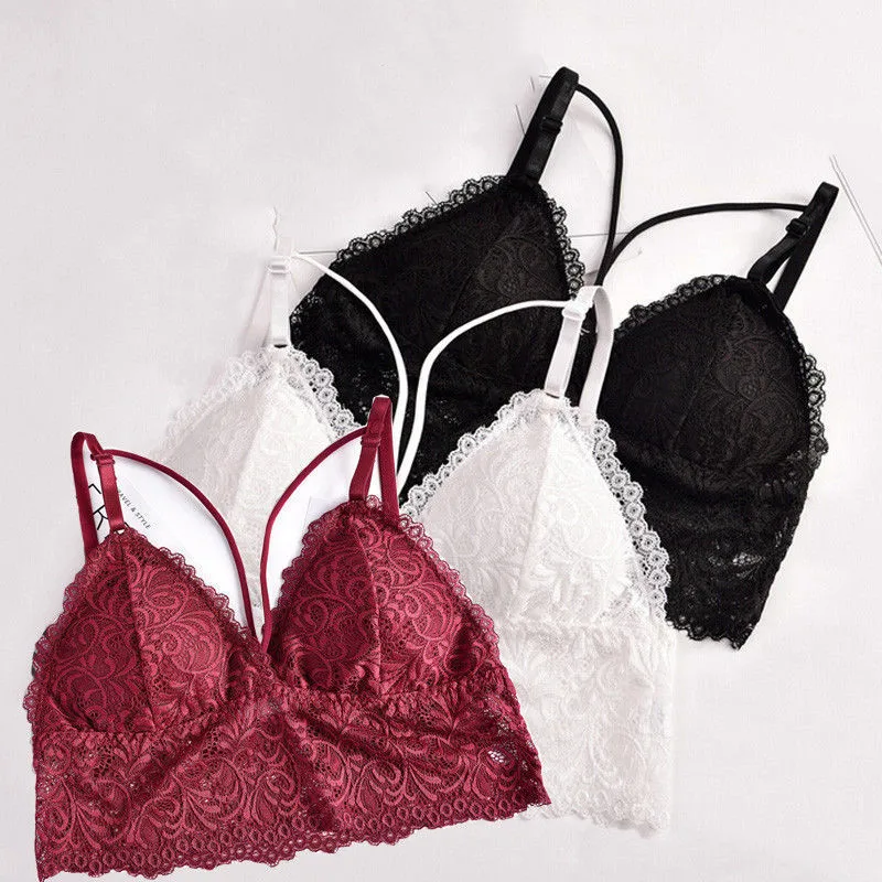 

Hot selling womn lace floral Bra sexy solid Strappy Lingerie Bra Underwear Padded Bralette Bralet Bra Bustier for Female clothes
