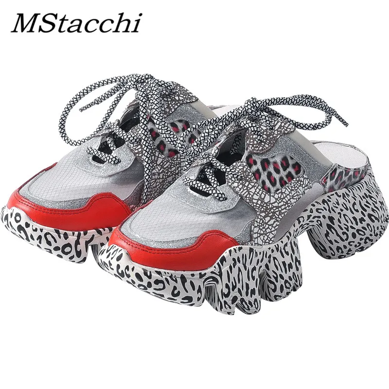 

MStacchi Leopard Mesh Sneakers Women Summer Glitter Bling Thick Platform Lace-Up Ladies Dad Shoes High Quality Walking Shoes