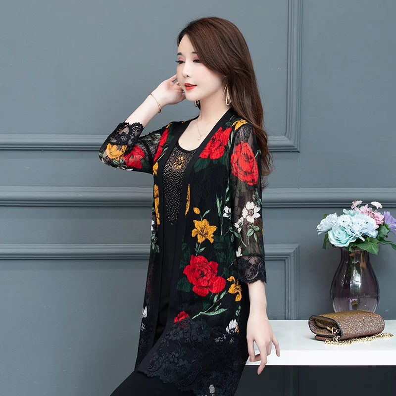 Best  new Spring and summer woman silk cloud jacket woman nine-point sleeve baseball uniform women's prin