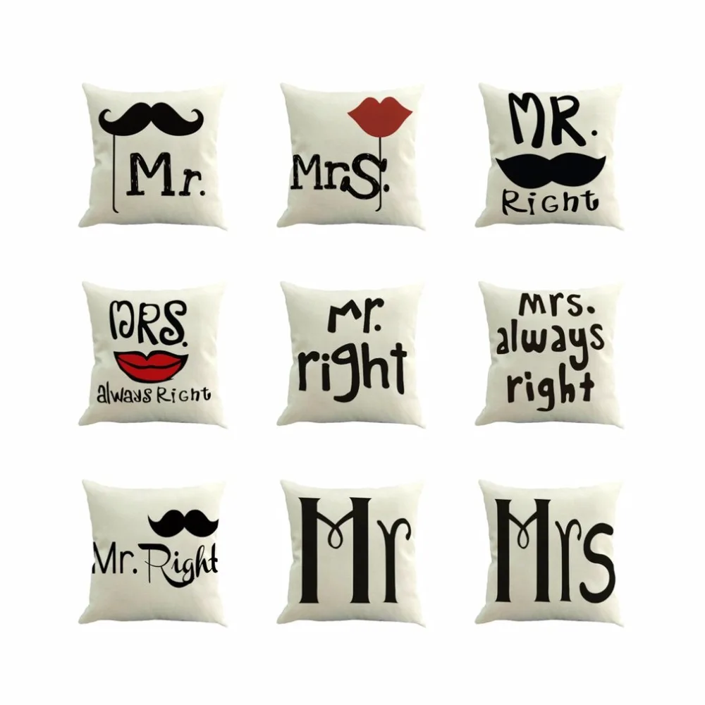 

Romantic Letter Printed Pillow Cover Linen Pillow Case Simple Design Throw Wedding Decorative Pillowcase Cushion Accessary