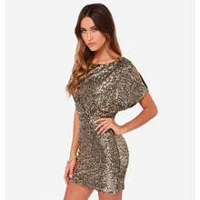 Gold Sequins Lantern Short Sleeve Elegant Party Dress 2017 Casual Summer Women XS Mini Dress Hollow Out Plus Size Short Dresses