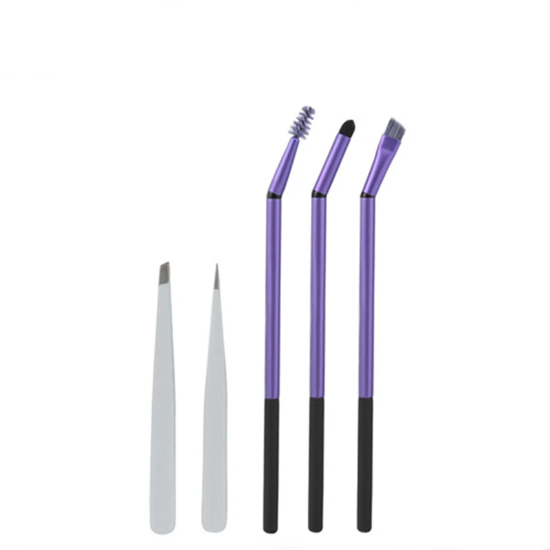 

Professional 3pcs Cosmetic Brush+2pcs Eyebrow Tweezers Makeup Brushes Set Make Up Tools