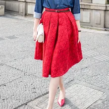 Осенняя Женская юбка, винтажные элегантные женские модные юбки, трапециевидная плиссированная юбка, красные, черные юбки, Женская юбка с завышенной талией