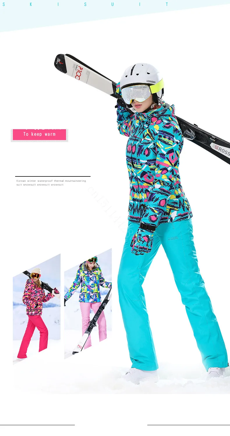 Большой опыт женские Для женщин s Лыжный Спорт на открытом воздухе Зимние теплые спортивные костюмы Костюмы лыжная куртка женская лыжные штаны