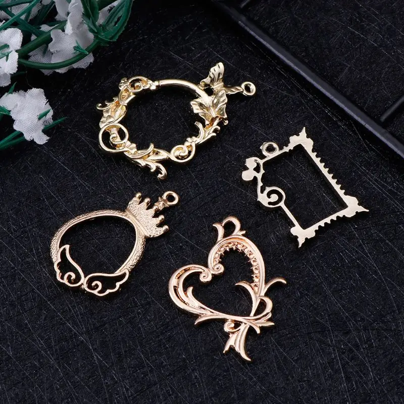 

4 Pcs/Set DIY Jewelry Making Pendant Decoration Metal Frame Antique Exquisite Floral Epoxy Resin Crafts UV Resin Tools Watch