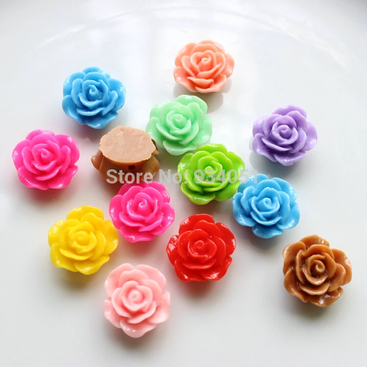 

set of 100pcs Assorted Resin Rose drilled Flower Flatback Cabochons Artificial Rose w/ holes phone Case DIY Decor 20mm
