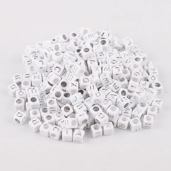 100pcs 6mm Mixed Square Alphabet Letter Beads Charms Bracelet Necklace For DIY Jewelry Making Clothing Decor Accessories - Цвет: Silver