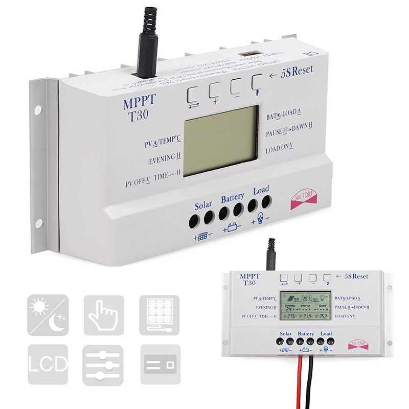 10/20 Вт, 30 Вт, 40A MPPT регулятором солнечного заряда Регулятор 12 V/24 V ЖК-дисплей Дисплей Управление; с нагрузка в сдвоенном колесе таймер Управление для уличный светильник Системы