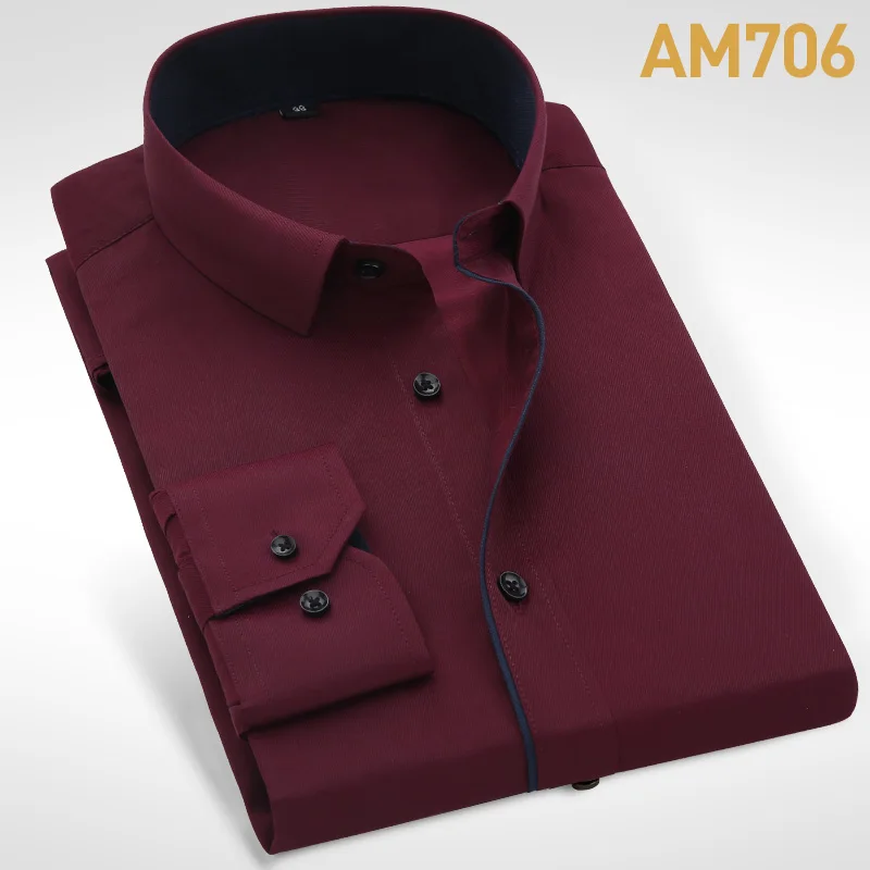 FillenGudd, длинный рукав, приталенная, мужская, деловая рубашка, пэчворк, воротник, повседневная, светская, Мужская блузка, фиолетовая, белая, черная, розовая, винно-красная - Цвет: AM706
