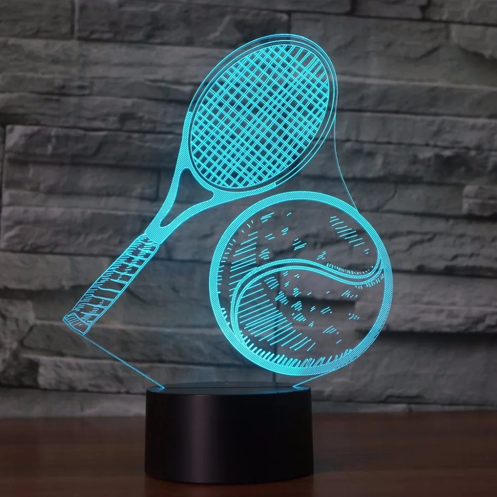Ночник с 3D моделированием для тенниса сменная Настольная лампа USB 7 цветов