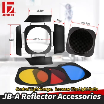 

JINBEI JB-A Metal Barndoor Barn Door with Honeycomb Grid and 3 Color Filters Gel for Standard Reflector Strobe Flash