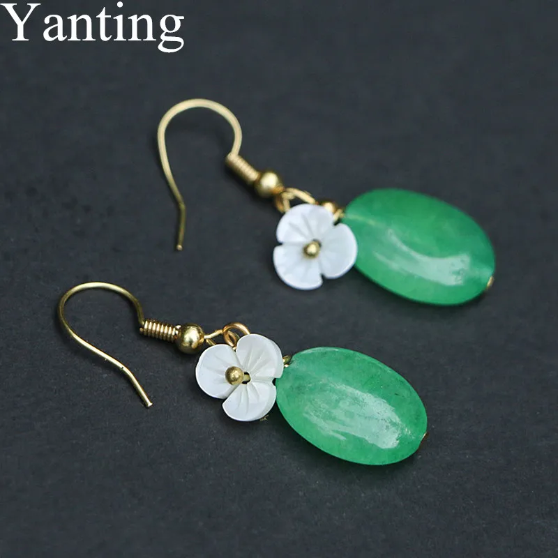 

Yanting Simple Sweet Dangle Earrings Green Chalcedony Shell Flower Earrings For Women Handmade Ethnic Brincos 2018 New 0111