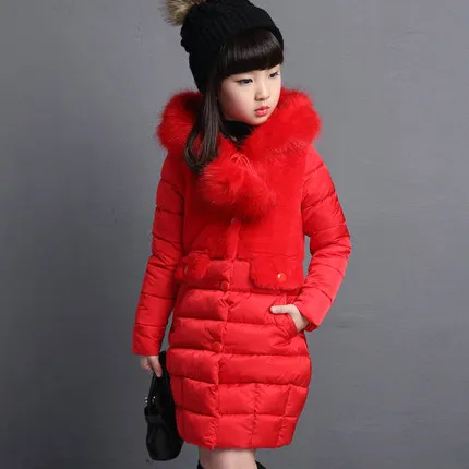 Г. Длинные облегающие зимние куртки для девочек пальто для девочек, теплая Плотная хлопковая куртка с капюшоном верхняя одежда с большим меховым воротником для маленьких девочек, пальто - Цвет: as photo red