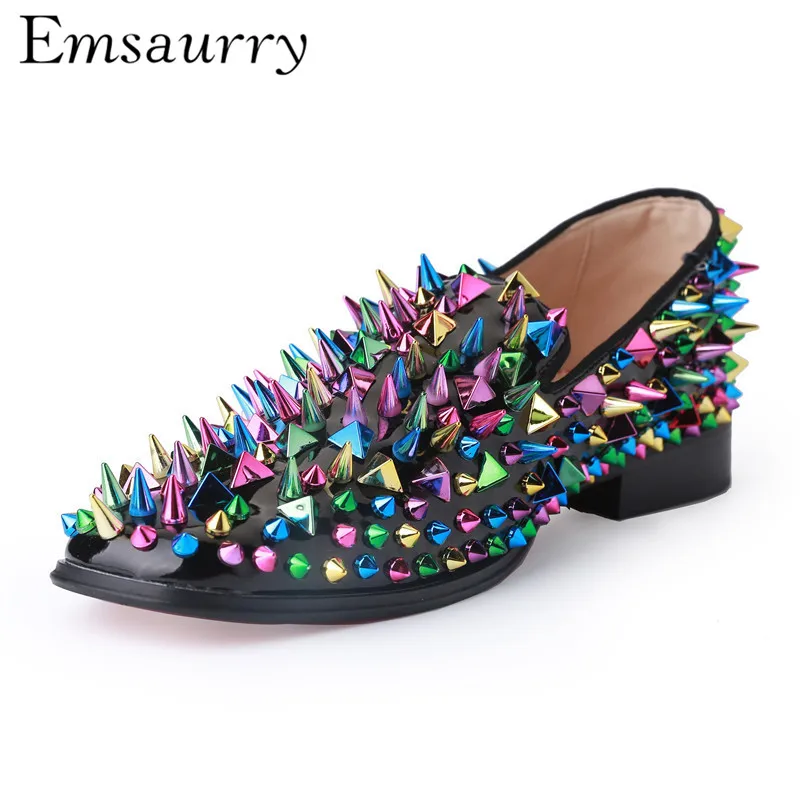 

Colorful Rivet Casual Men Shoes Cozy Round Toe Slip On Loafers Fashion 2020 Runway Shoes Men Chaussure Hombre
