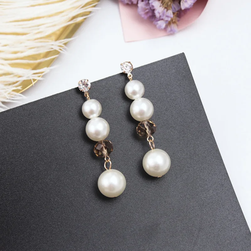 

New Design Korean Simulated Pearl Big Round Circle Shiny Rhinestone Drop Earrings Temperament Lady Women Accessories Gift EC762