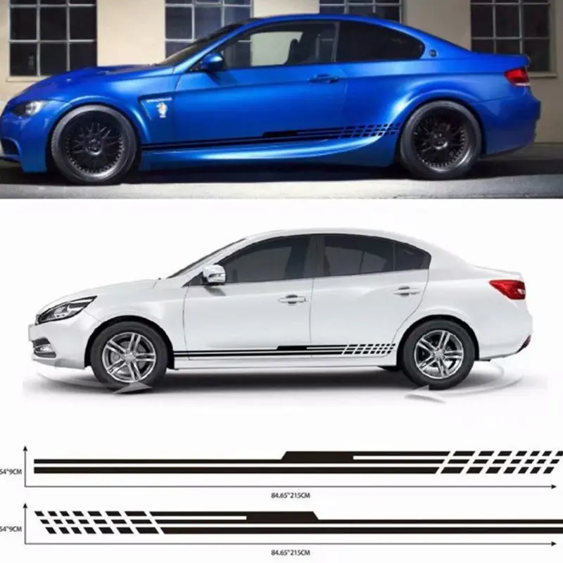 

2x Car Truck Body Side Racing Decals Door Long Stripe Stickers Auto Vinyl Decal 215x9cm Racing Stripe Graphic Stickers
