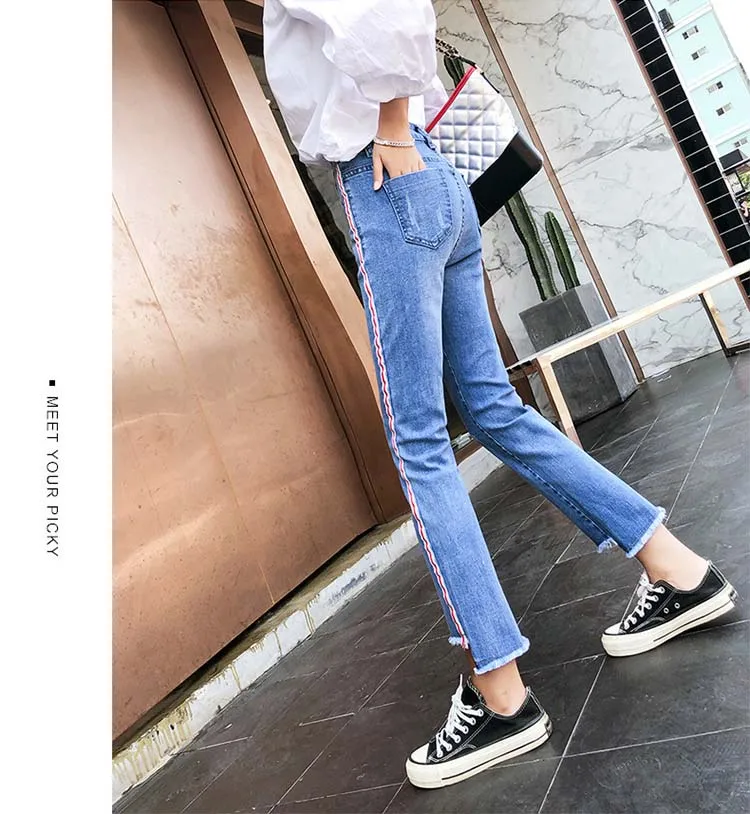 2019 г. весенние и осенние новые Для женщин брюки тонкие узкие нерегулярные джинсовые брюки Для женщин мода на девять очков женские джинсы