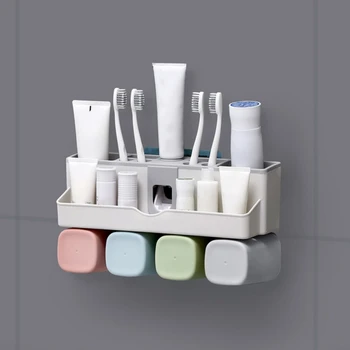 

Bathroom Toothbrush Holder Japanese-style Simple Automatic Toothpaste Set Suction Wall Lazy Toothbrush Holder Creative