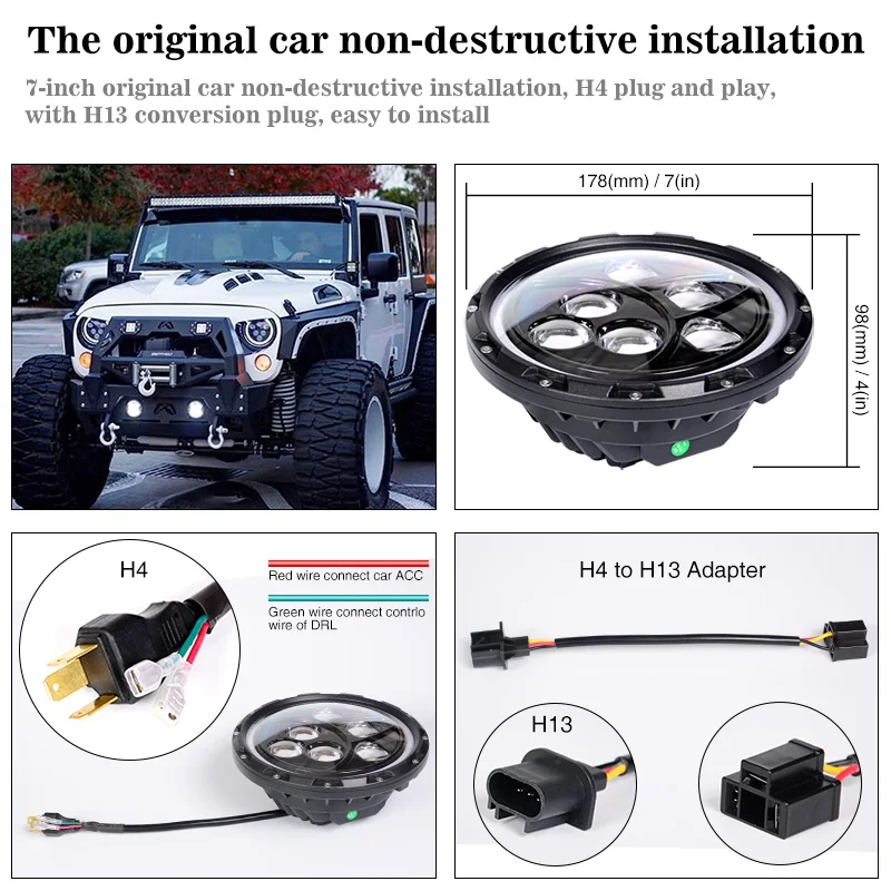 RACBOX 1 шт. 7 &quot60 Вт с светодиодный чипы фары проектора для Jeep Wrangler JK/TJ/LJ /CJ Hummer 6000LM Off