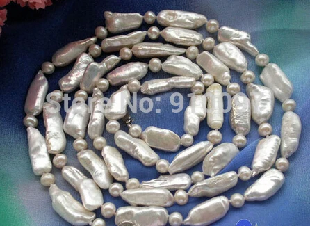 

LHX54143>>>>50" 26mm white biwa dens round freshwater cultured pearl necklace