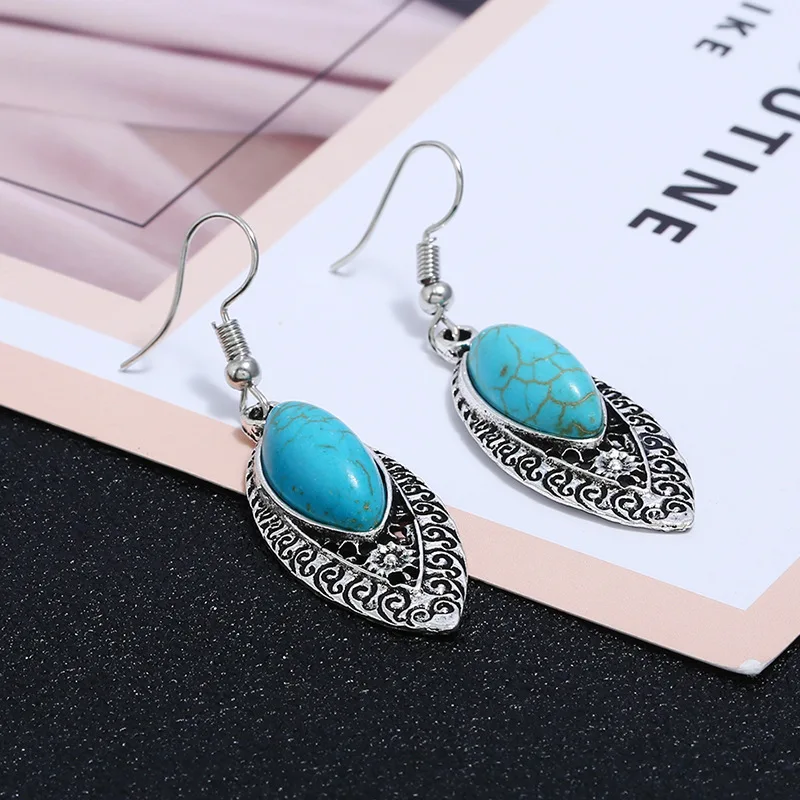 Bohemia Tibetan Vintage Silver Turkish Drop Dangle Earings Gypsy Ethnic Stone India Hanging Earrings pendientes mujer
