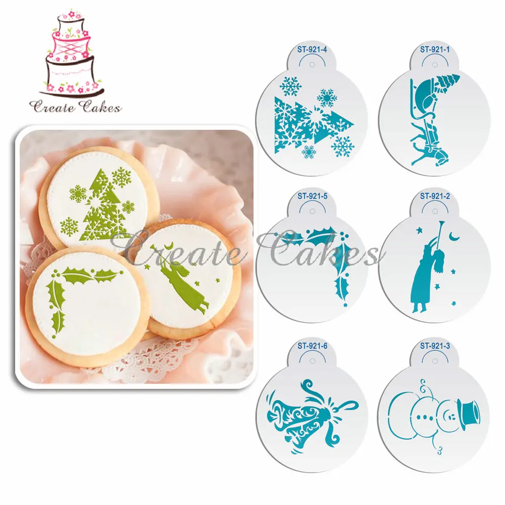

6Pcs/set Christmas Snowman Cookie Stencils Cupcake Stencil Set Decorative Stencils Cupcake Stencil Cake Tool