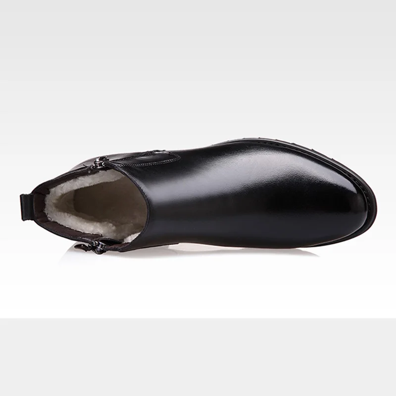 Cena Prawdziwej skóry chelsea Boots mężczyźni zimowe buty pluszowe ciepłe buty zamek skóra bydlęca botki męskie botki czarny KA440