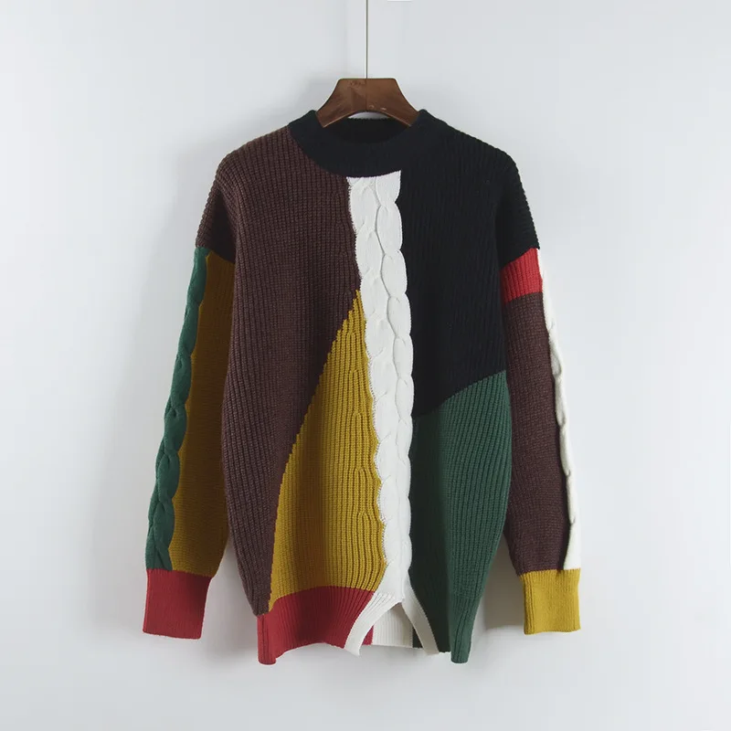 Autumn Winter 2017 Patckwork Sweater Women Jumper Oversized Pullover Casual Long Sleeve Fashion Woman Sweaters Clothes Pullovers