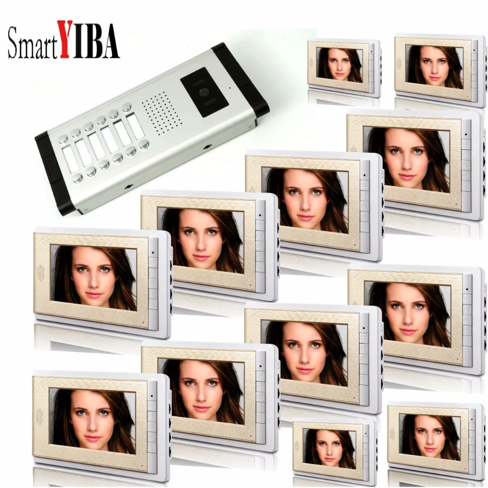 SmartYIBA Video Intercom 7''Inch LCD Wired Video Door Phone Doorbell Speakerphone Intercom Camera Monitor System For 12 Units SmartYIBA Video Intercom 7''Inch LCD Wired Video Door Phone Doorbell Speakerphone Intercom Camera Monitor System For 12 Units