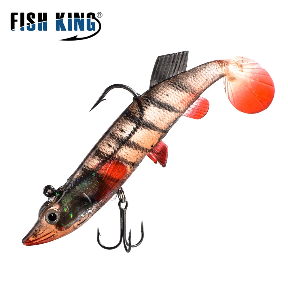 FISH KING 1 шт. Мягкая приманка 3D глаза свинцовая Рыбалка LuresTail Щука Мягкая приманка с тройным крючком наживки, искусственная наживка джиг esfishing Мягкая приманка