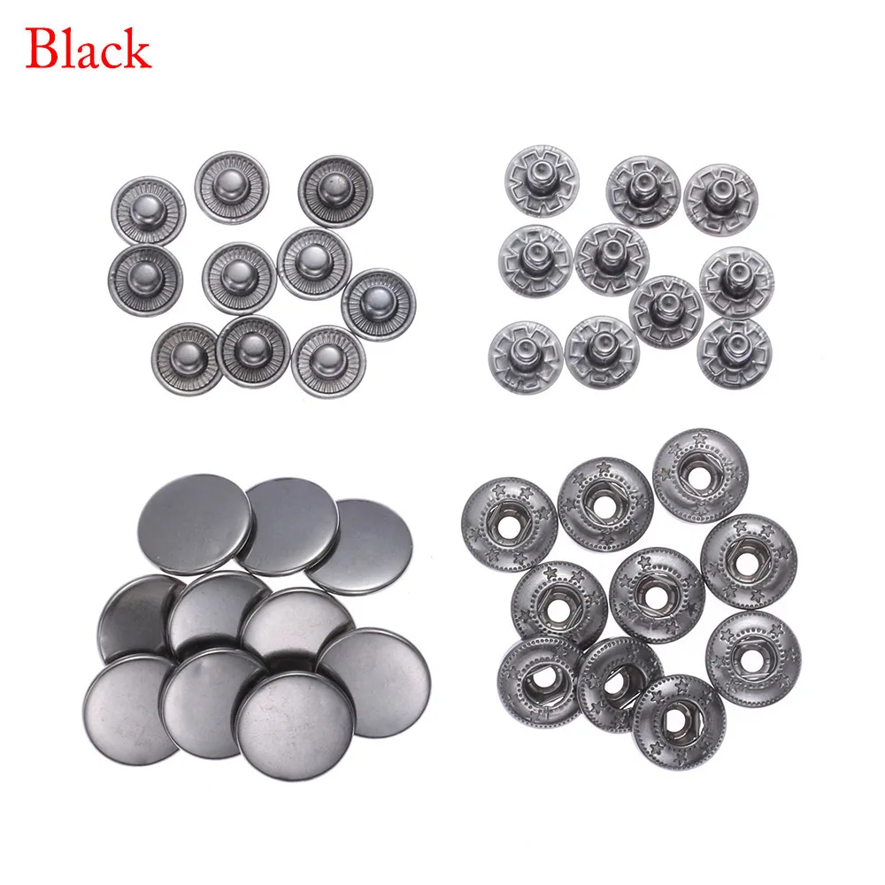 10Set(40pcs) DIY Scrapbooking Sewing Accessories Metal Round Fasteners Press Button Snap Buttons Leather Craft Clothes Bags - Цвет: Черный