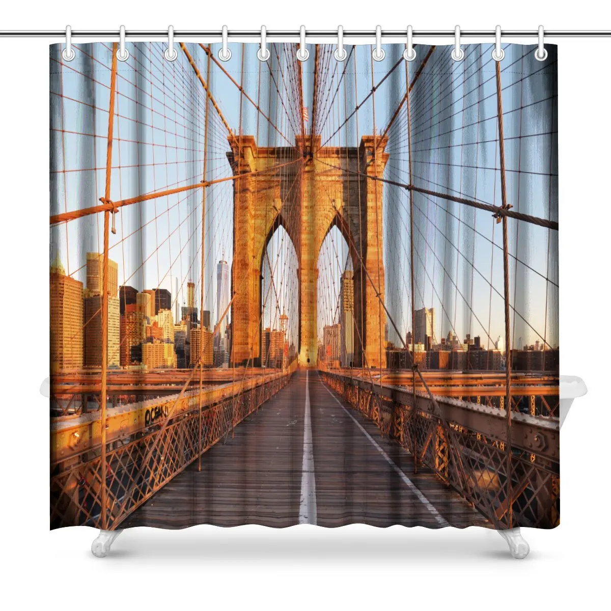 Brooklyn Bridge New York City Fabric Bathroom Shower Curtain Set 72 x