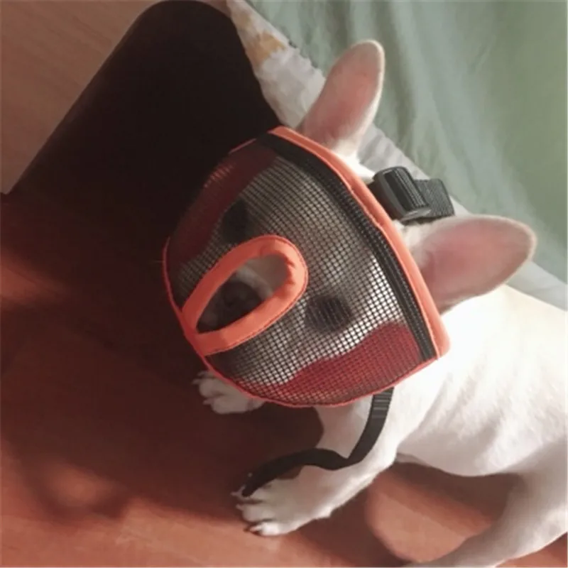 Breathable Mesh Short Snout Pet Dog Muzzle Comfortable Adjustable French Bulldog Pug Mouth Muzzle Mask Anti Stop Bite 9