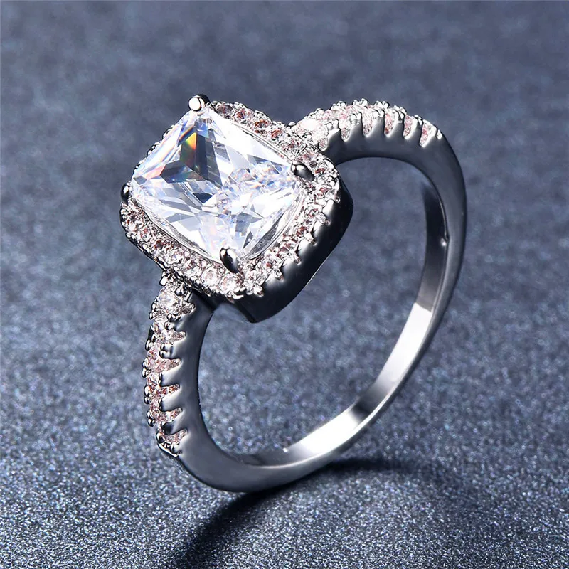 JUNXIN, роскошное голубое/зеленое/фиолетовое/Белое квадратное кольцо, модное, четыре когтя, обручальное кольцо для женщин, 925 серебро, ювелирный камень, кольцо