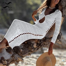 Bikinx Лето длинный трикотажный пляжный чехол парео де пляжный купальный костюм накидка для пляжа платье женские накидки выдалбливают кафтан