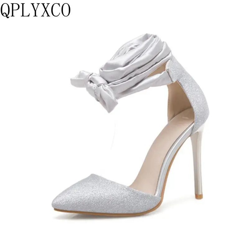 

QPLYXCO New sale Big Small Size 31-50 Pointed toe Ankle Strap Thin High Heels Sandals Platform Ladies wedding Shoes Woman T261
