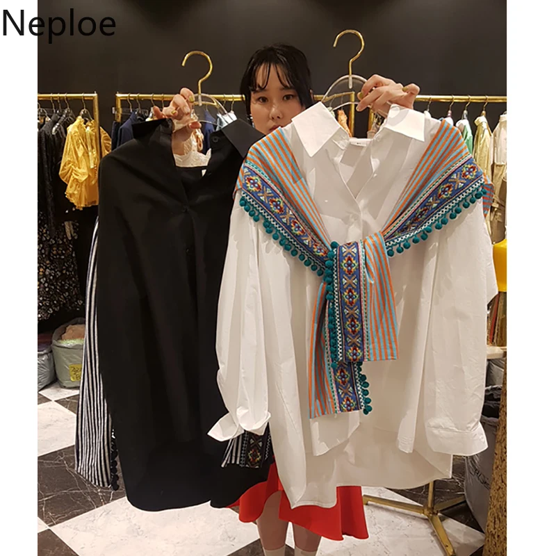 

Neploe Korean Women Shirt Embroideried Tassel Bandage Patchwork Blouse 2019 New Spring Long Sleeve Shirts Femme Tops 52881