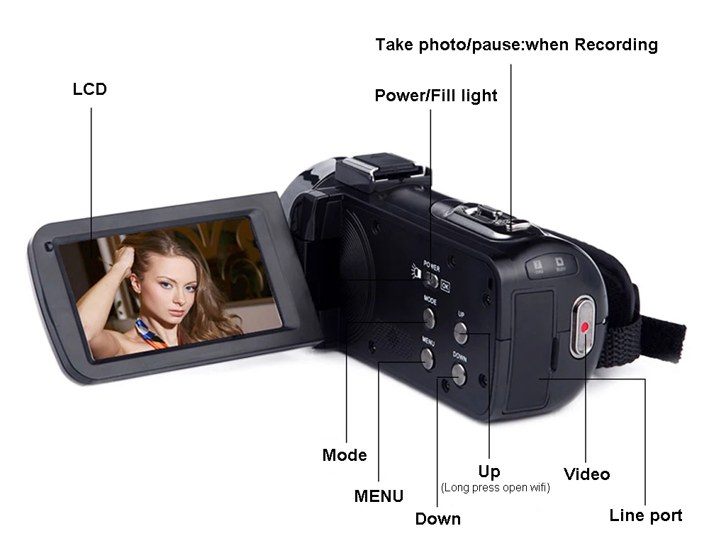 KOMERY видеокамера 1080P Full HD Цифровая камера 16X цифровой зум 3,0 дюймов Сенсорная ЖК-видеокамера с экраном с Wifi ночного видения