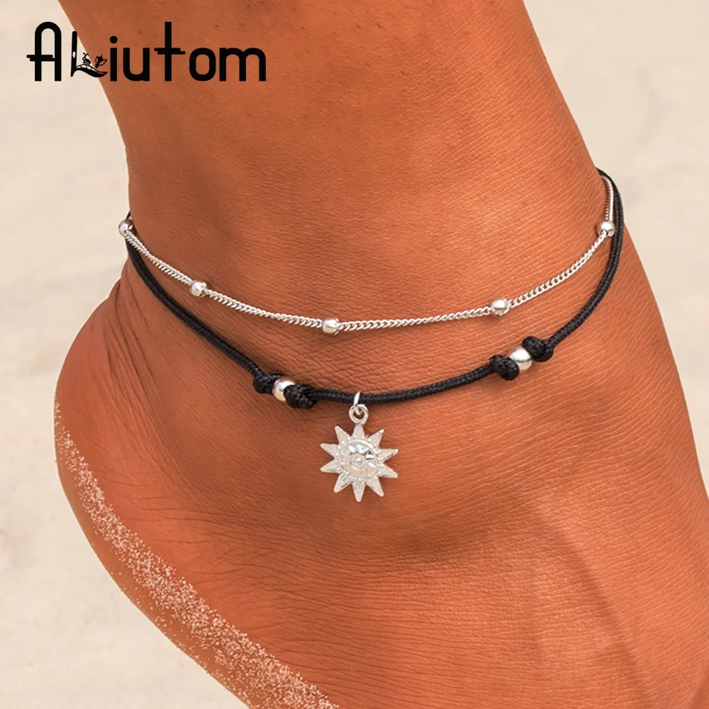 NEW Vintage Boho Multi Layer Beads Anklets For Women Fashion Sun