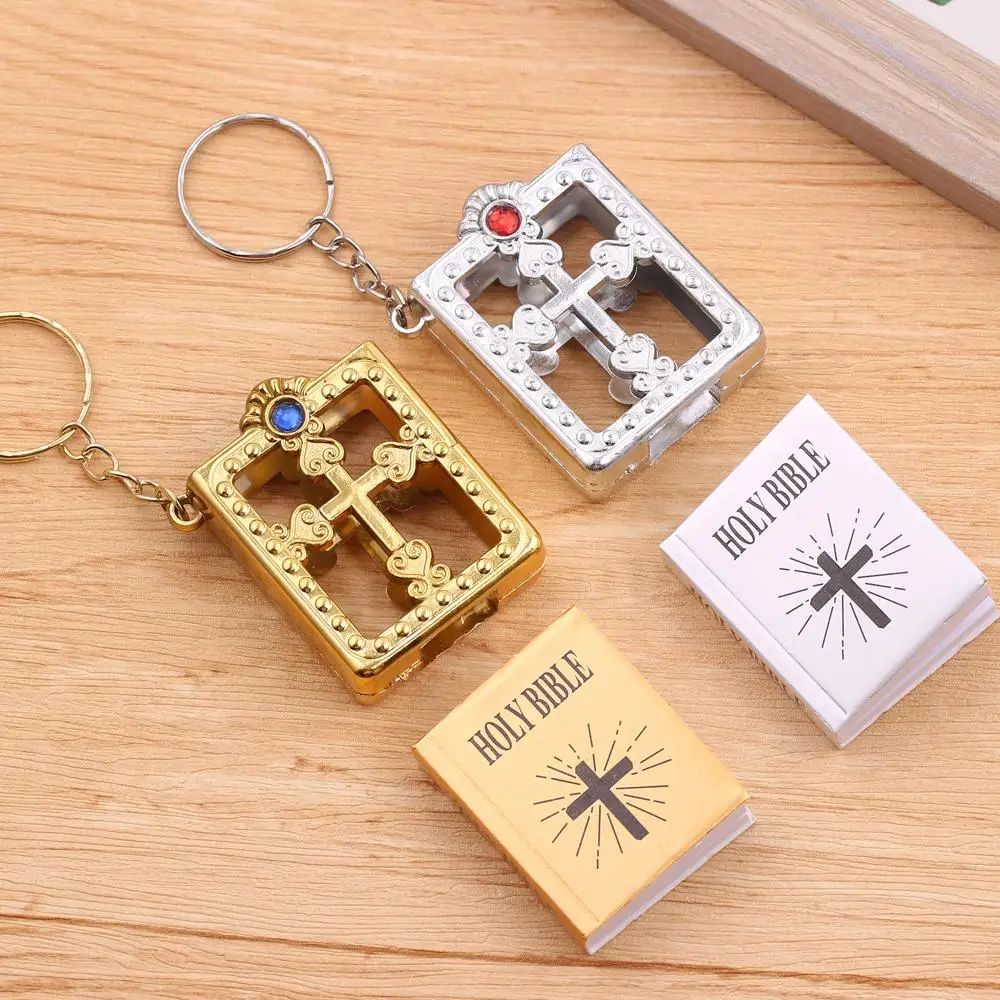 Cute Mini English HOLY BIBLE Key Chains Religious Christian Jesus Cross