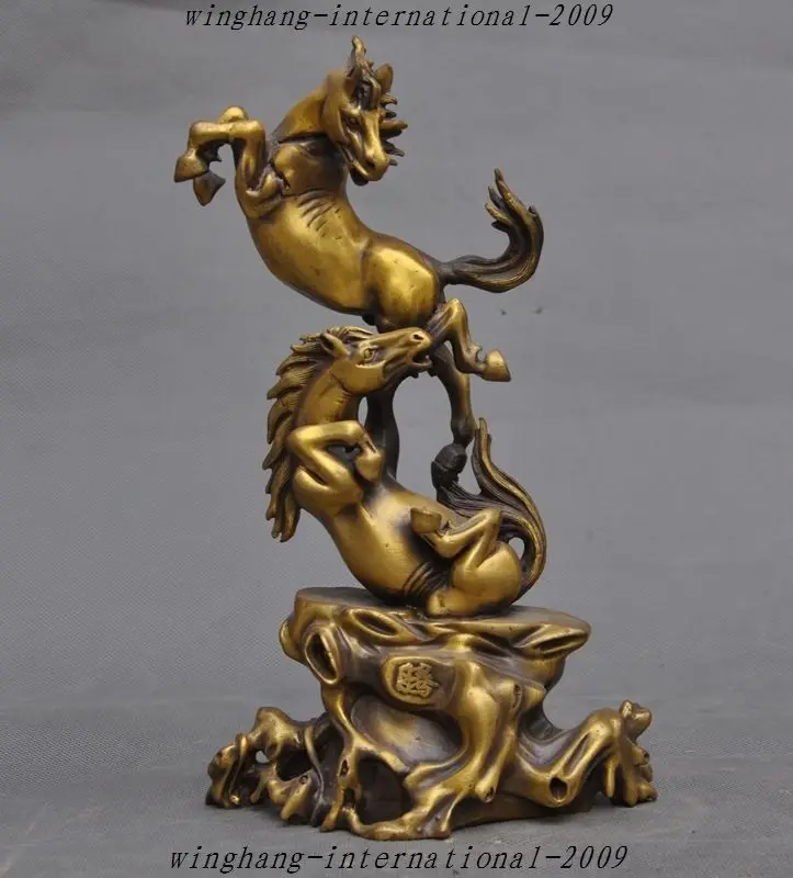 

Crafts statue China Fengshui Bronze Success Animal Pentium Gallop 2 Horse lucky horses Statu halloween