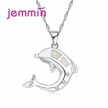 

White Fire Opal Necklace Pendant Women Sterling Silver 925 Jewelry Animal Dolphine Pendants Necklaces For Birthday Gift