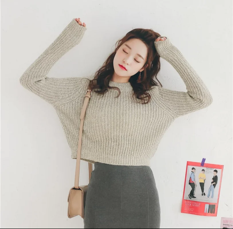 

Autumn Winter Korean Coarse Wool Knitted Sweater Women Fashion O Neck Temperament Basic Pullovers Student Chic Slim Sweater