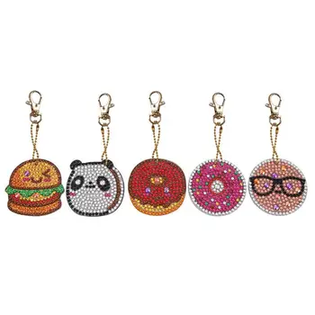 

5pcs DIY Full Drill Special Diamond Painting Keychain Hamburger Donuts Pendant Gift Embroidery Kits Mosaic Cross Stitch Keyring