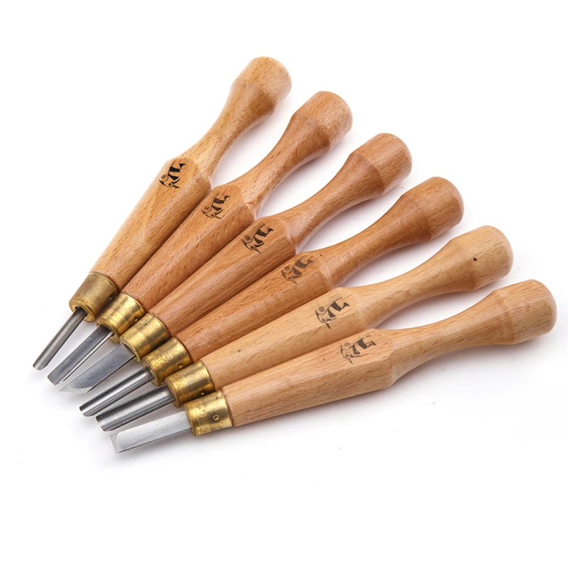 6pcs/set Different Shape Woodcut Knife Chisel Wooden Handle Knives