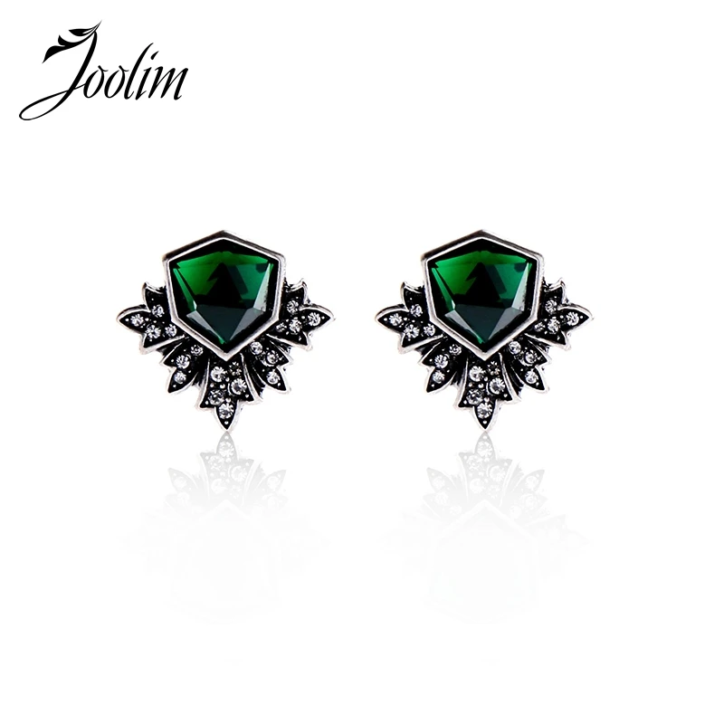 

JOOLIM Jewelry Wholesale/ Simple Elegant Dark Green Glass Stud Earring Christmas Gift Free Shipping