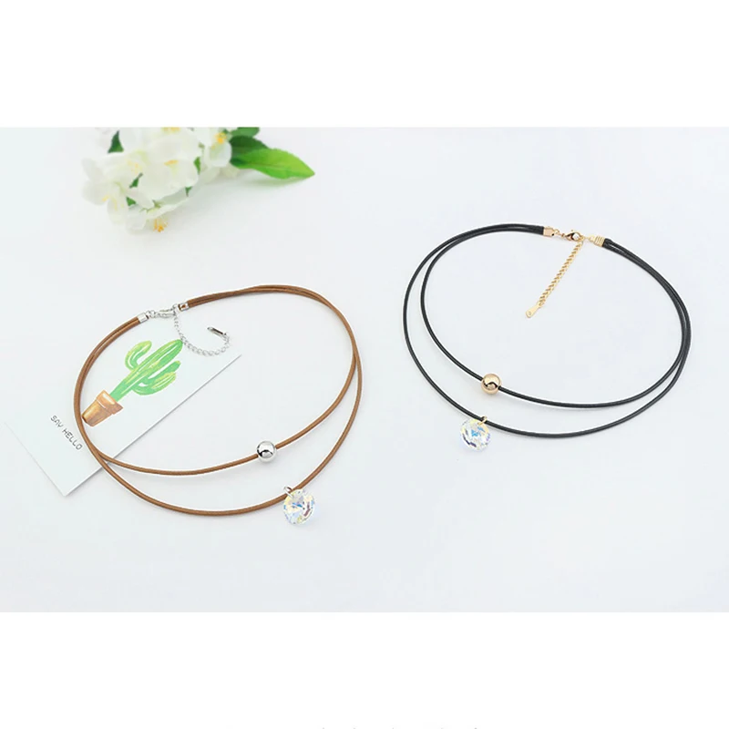 Женское Двухслойное ожерелье BeBella черное с подвесками из кристаллов Swarovski|choker