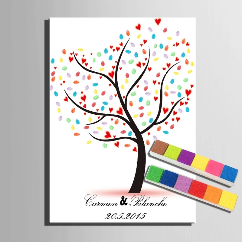 

Personalized Guest Book Wedding Fingerprint Tree with Hearts Painting Wedding Party Decor wishing tree for wedding Souvenir
