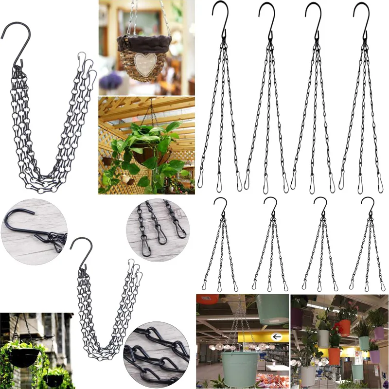 5Pcs Flower Pot Hanging Chain Basket Flower Pot 3 Point Garden Plant Hanger with Hooks HVR88